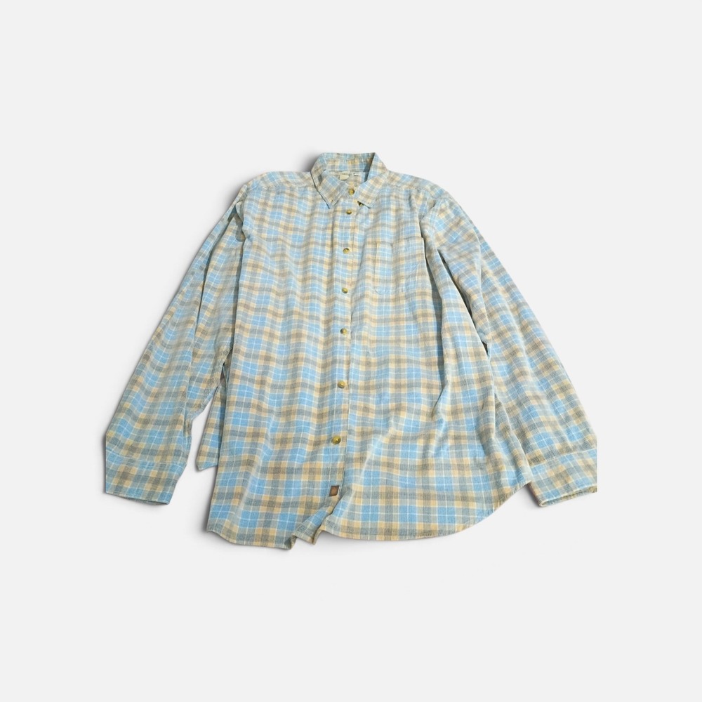 Territory Ahead Mens XXL Blue Tan Plaid Corduroy ribbed Button Down Shirt
